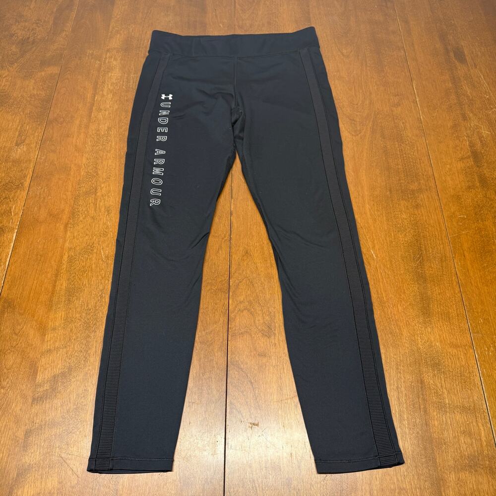 Under Armour Women’s Black Logo Athletic Leggings Ribbed Side